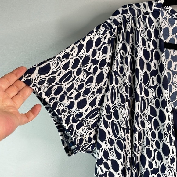 GEORGE Classics Plus Y2K Navy White Empire Waist Pattern Print Tie Back Top 2X - Picture 5 of 12